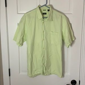 Izod Button up lime and white plaid t-shirt